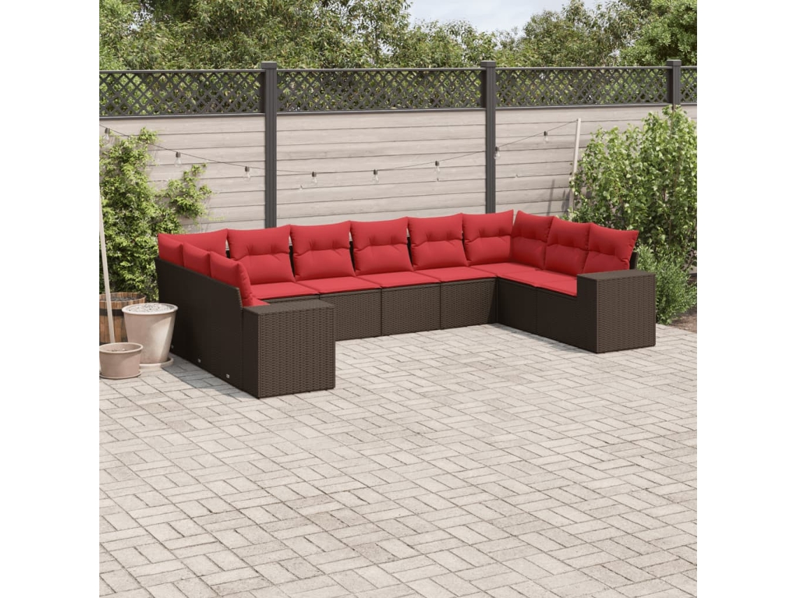 Vidaxl Conjunto De Sofá De Jardim Com 10 Peças E Almofadas Em Rattan Sintético Marrom