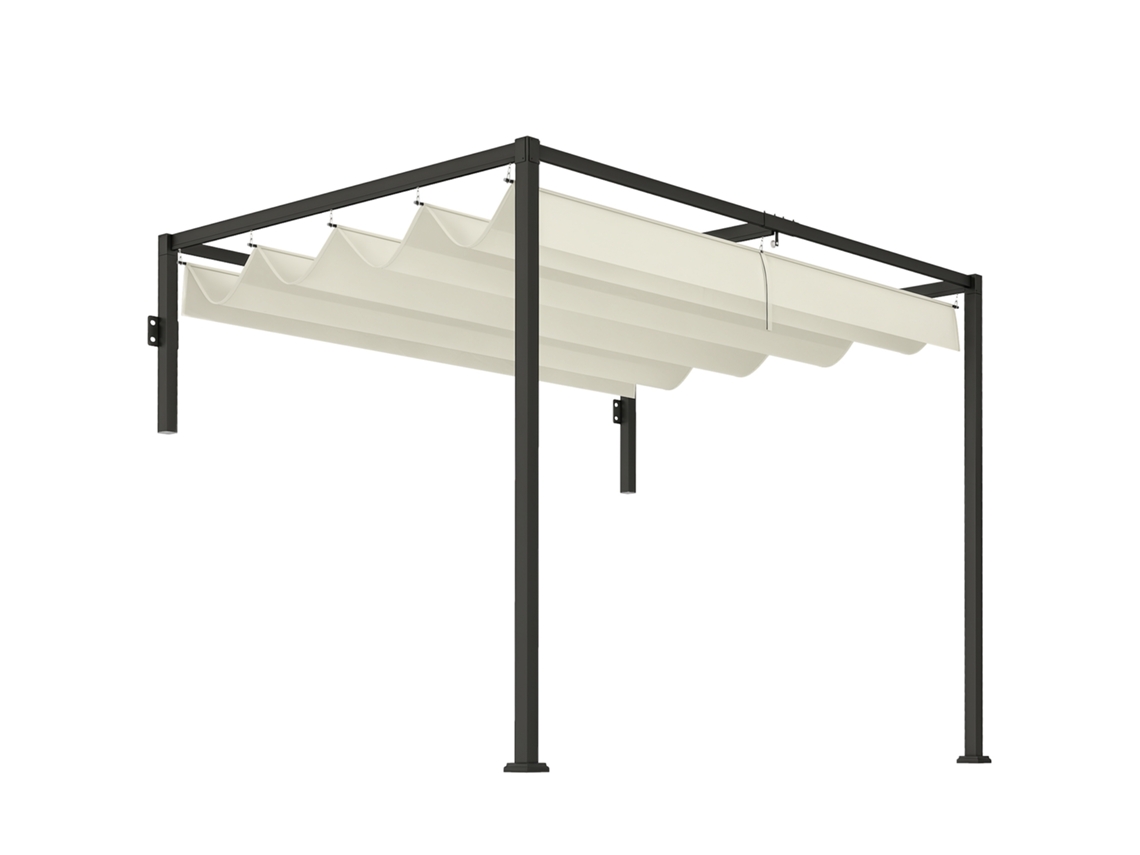 Pérgola de parede com teto retrátil e estrutura de aço 297x211x220 cm creme