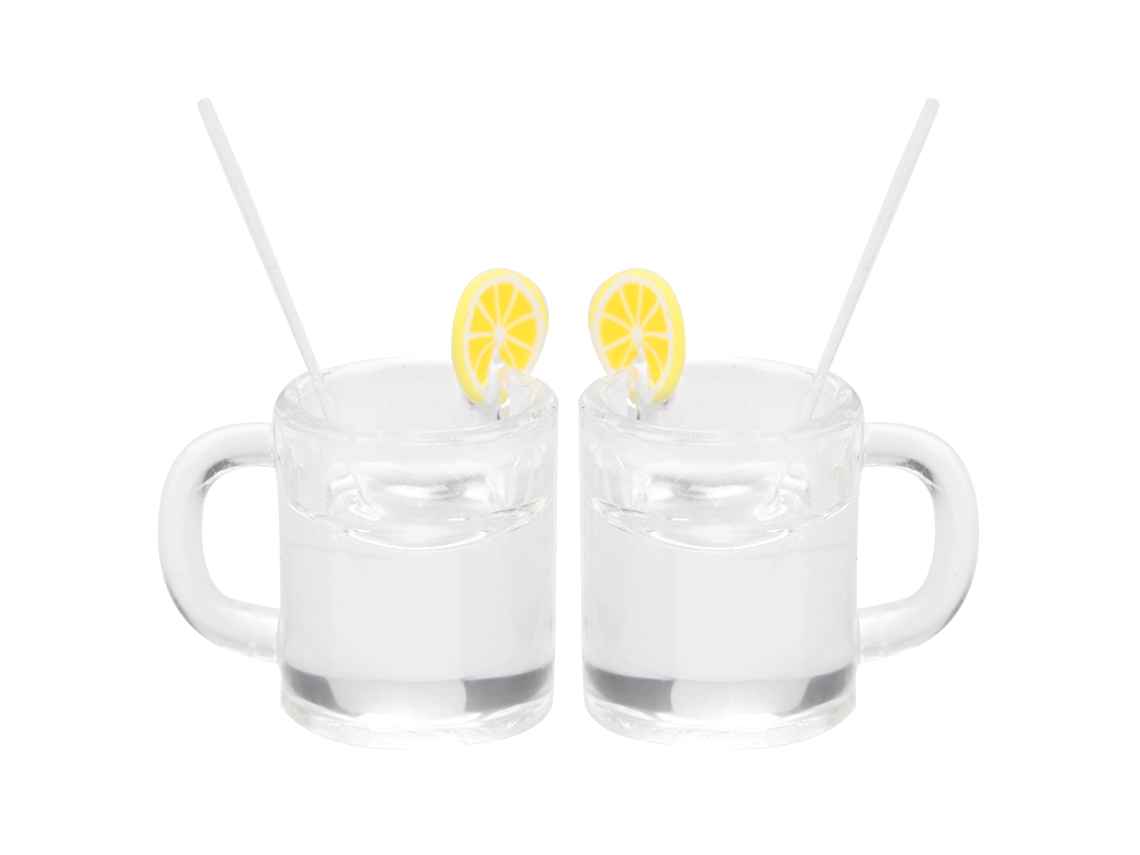 Mali 2pcs Mini Copo de Água com Limão Amarelo com Canudo Brinquedo Acessório Casa de Bonecas 1:12