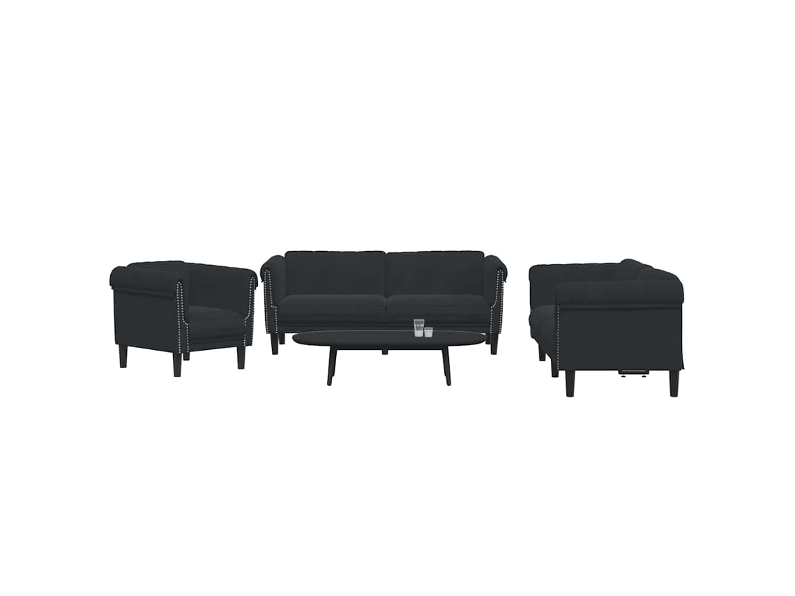Vidaxl 3 Pcs Conjunto De Sofás Veludo Preto