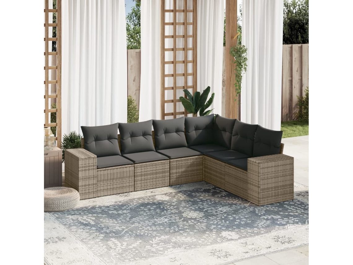 Pcs Conjunto Sofás De Jardim Com Almofadões Vime Cinza Dkd Home Decor