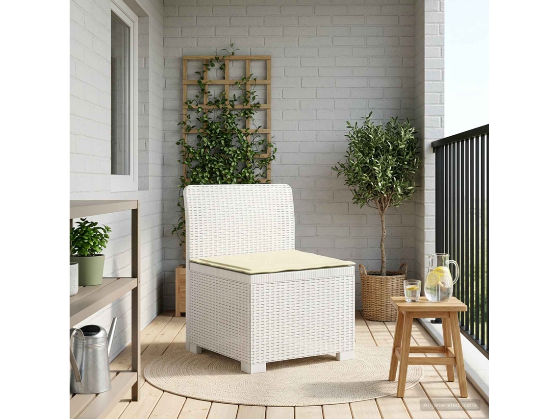 Vidaxl Sofá De Jardim 1 Lugar Com Almofada Look Rattan Pp Branco