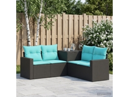 Vidaxl Conjunto De Sofás 5 Unid. Preto E Azul Rattan Poliéster E Aço