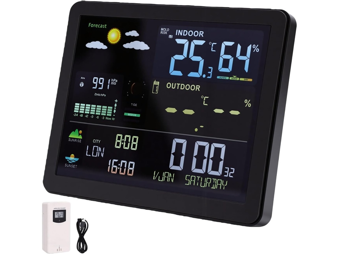 Relógio Meteorológico Com Sensor Externo Sem Fio, Termômetro E Higrômetro Para Ambientes Internos E Externos