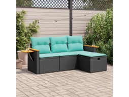 Vidaxl 4 Pcs Conjunto De Sofás Para Jardim C/ Almofadões Vime Pe Preto