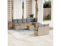 Conjunto de 10 Sofás para Jardim com Almofadas Vime Pe Bege Dkd Home Decor