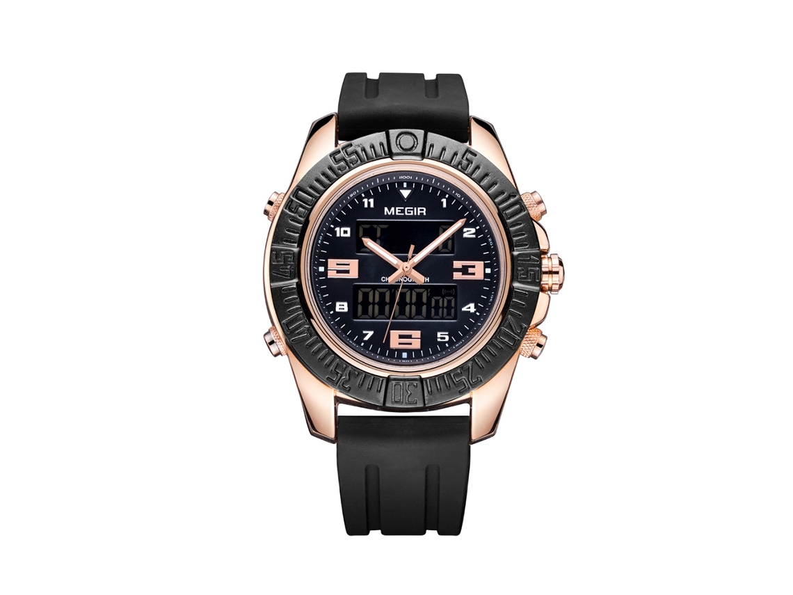 Reloj Hombre Megir Metal Impermeable Dual Time Moda Correa Suave (oro Rosa)