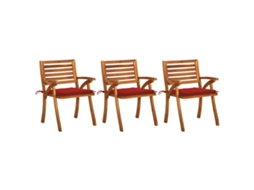 Vidaxl Cadeiras De Jantar Jardim C/ Almofadões 3 Pcs Madeira Acácia