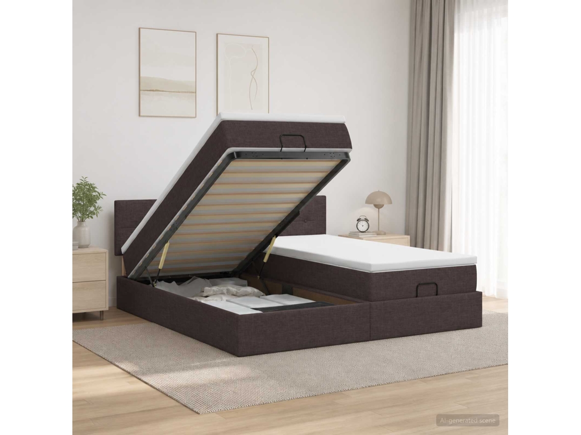 Vidaxl Cama Ottoman Com Colchão 2 Unid. Marrom Escuro Tecido