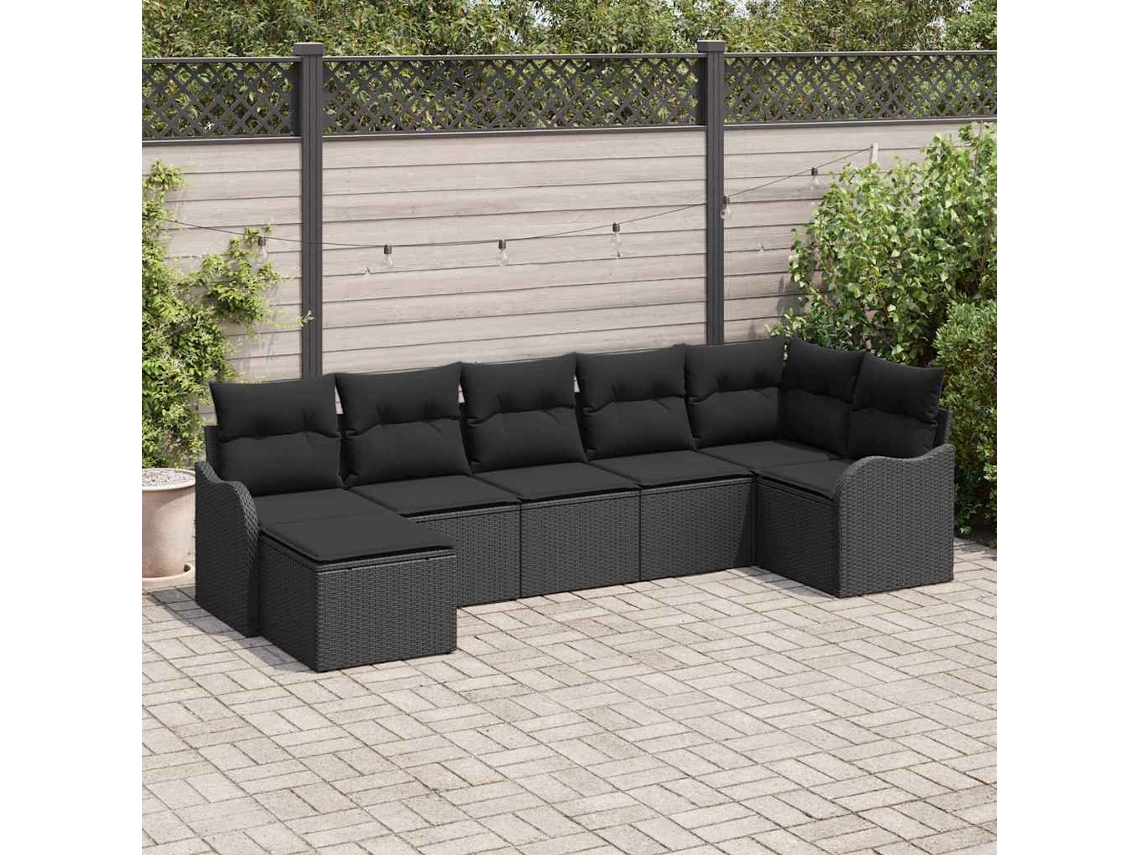 Vidaxl Conjunto De Sofá De Jardim 7 Unid. Preto Vime Pe