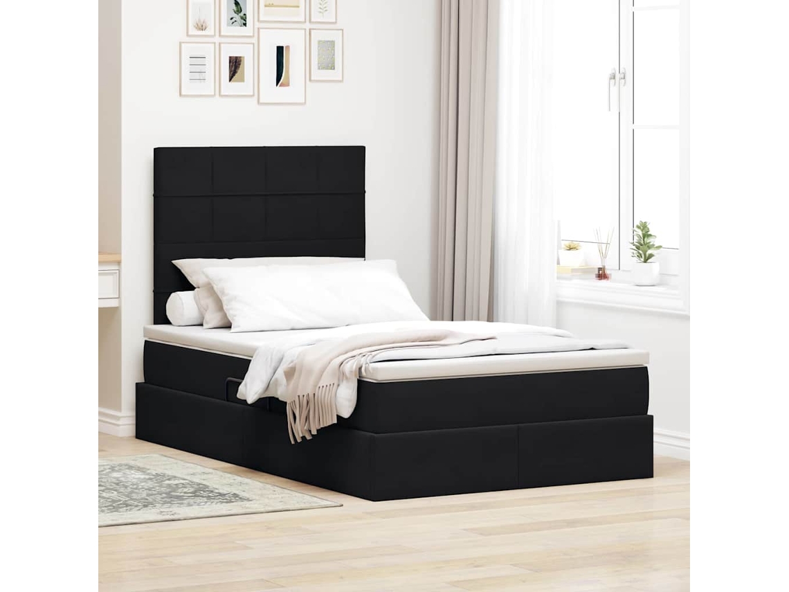 Vidaxl Cama de Armazenamento Led com Colchão Preto 120 X 200 Cm Veludo