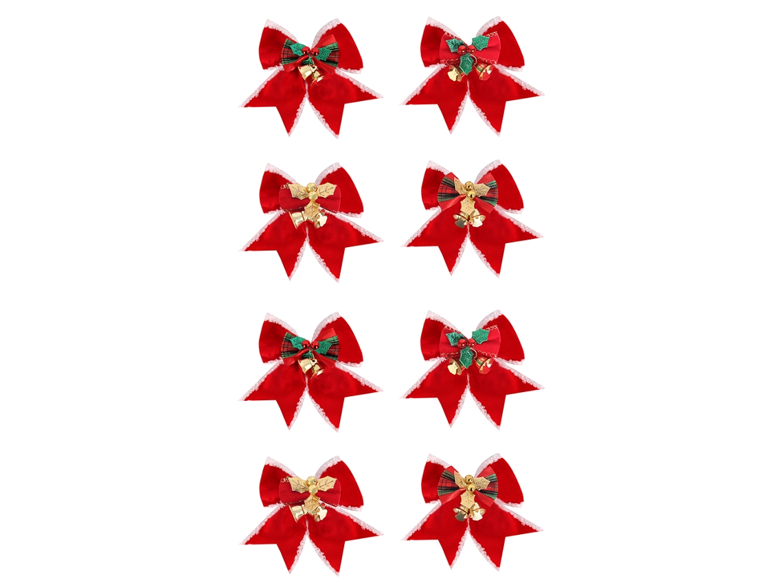8 Laços de Natal com Sinos Decoração para Árvore e Casa RNEMITERY