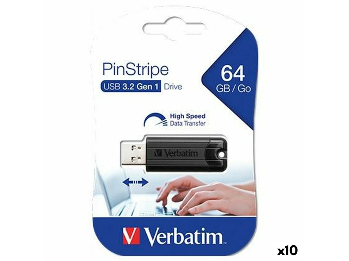 Pendrive VERBATIM Pinstripe (Preto - 64 GB)