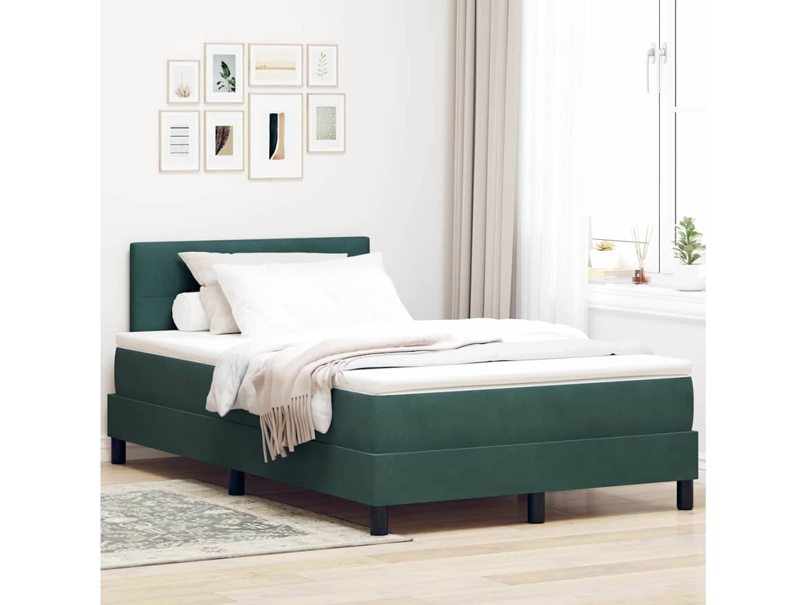 Vidaxl Cama Box Spring Led Verde Escuro 120 X 200 Cm Veludo
