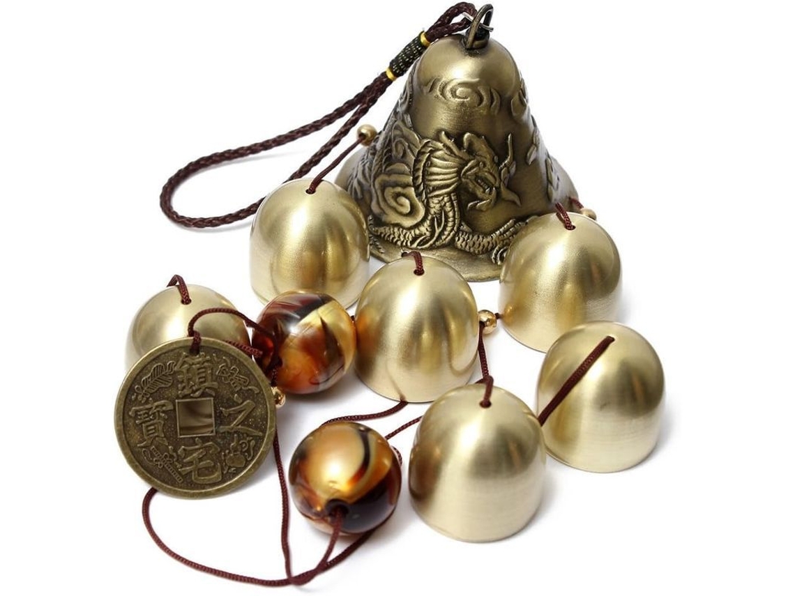 Sino de vento de metal com desenho de dragão e fênix, 40 cm, para decoração de jardim, casa, ambientes internos e externos.