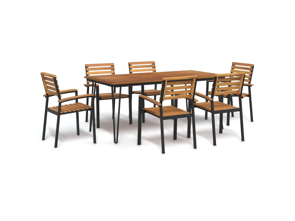 Vidaxl Conj. Jantar P/ Jardim 7 Pcs Madeira De Acácia Maciça E Metal