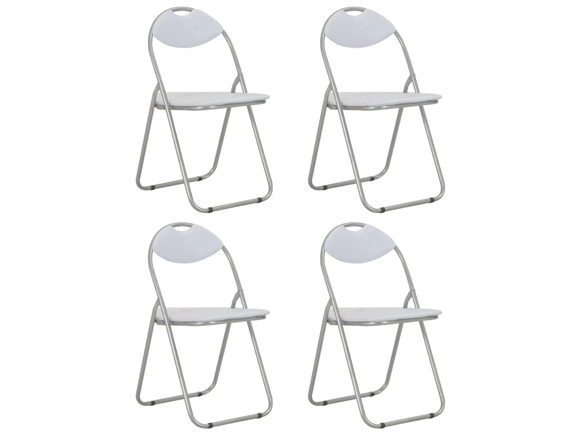 Vidaxl Conjunto De 4 Cadeiras Dobráveis Em Couro Sintético Branco