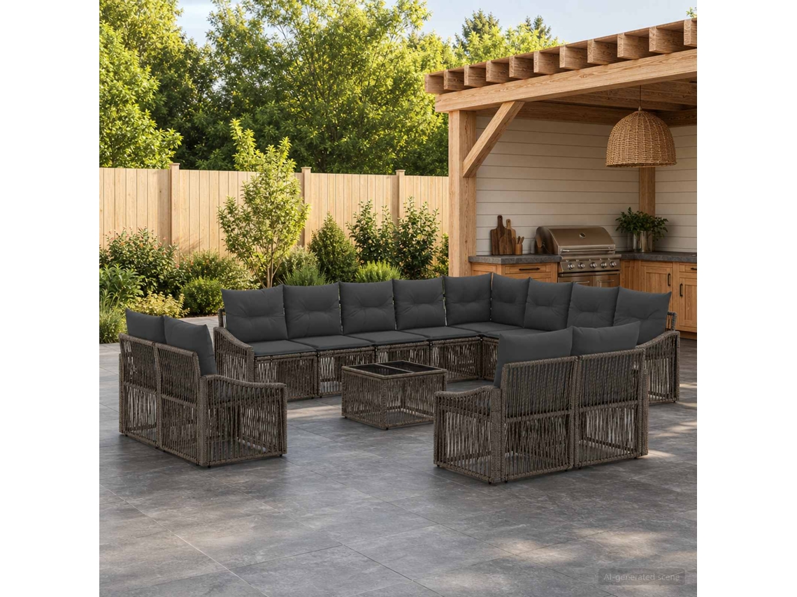 Vidaxl Conjunto De Sofá De Jardim 13 Unid. Cinzento Vime Pe