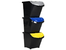 vidaXL Caixotes do lixo com tampa empilháveis 3 pcs 78 L PP preto