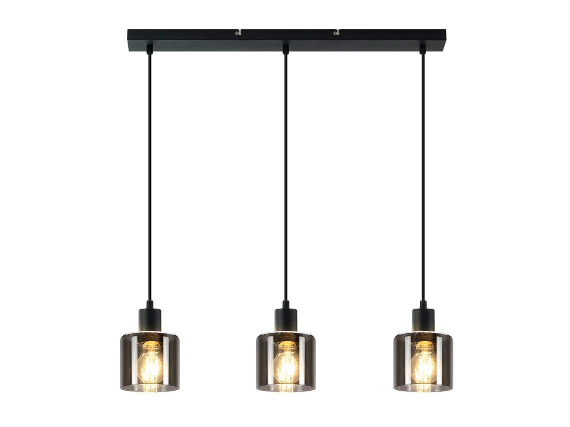 Nettlife Candeeiro Pendente De Vidro Preto Diam.68 Cm E27 Vintage 3 Lâmpadas Para Lâmpada Industrial Retrô Para Sala De Estar Hotel Escritório