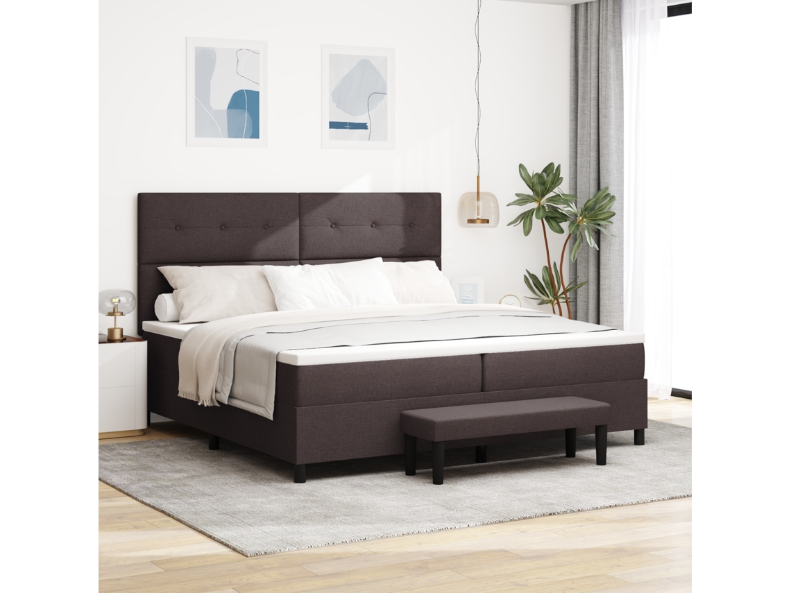 Cama Box Com Colchão Banco Marrom Escuro 200x200 Cm Tecido