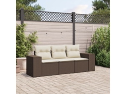 Vidaxl 3 Pcs Conjunto Sofás De Jardim Com Almofadões Vime Pe Castanho