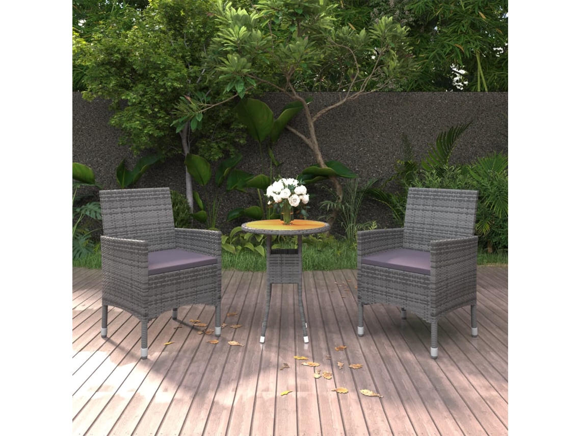 Vidaxl 3 Pcs Conjunto De Jantar Para Jardim Vime Pe Cinzento