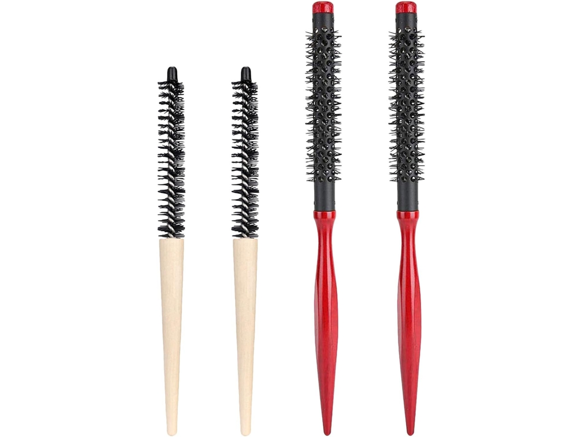 Conjunto De 4 Escovas Cabelo Ganazono Para Cachos Grossos – Pentes Modeladores E Redondas Em Madeira Natural, Tamanho