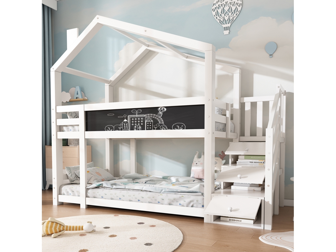 Cama De Criança 90x200cm Árvore Com Guardas E Armazenamento Branca