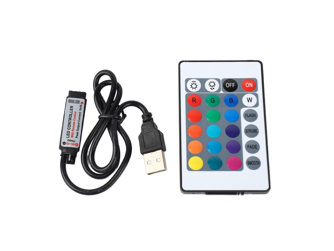 Tira Led Rgb 5v 24 Teclas Controle Remoto Sem Fio Usb 6a Efeito Lâmpada Controlador Ir 0.5m | S/MARCA