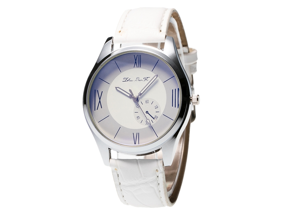 Relógio de Pareja Zhoulianfa Pulseira Pu Esfera Redonda Quartzo Branco