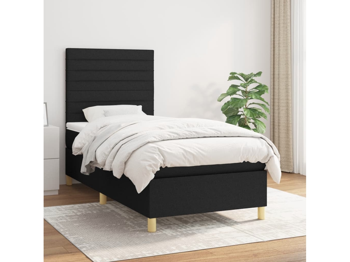 Vidaxl Cama Com Molas/colchão 80x200 Cm Tecido Preto