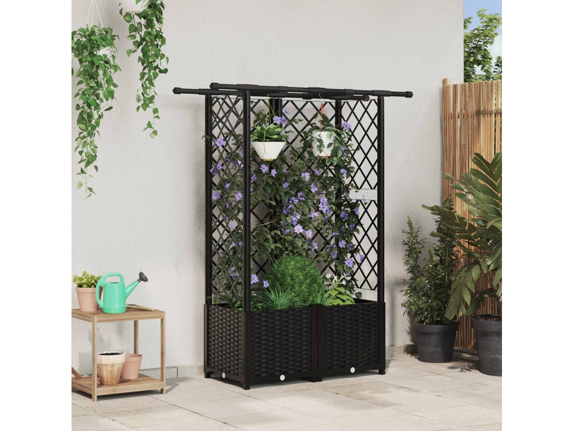 Vidaxl Cama Elevada Com Treliça E Telhado Preto 124 X 40 X 136 Cm Pp
