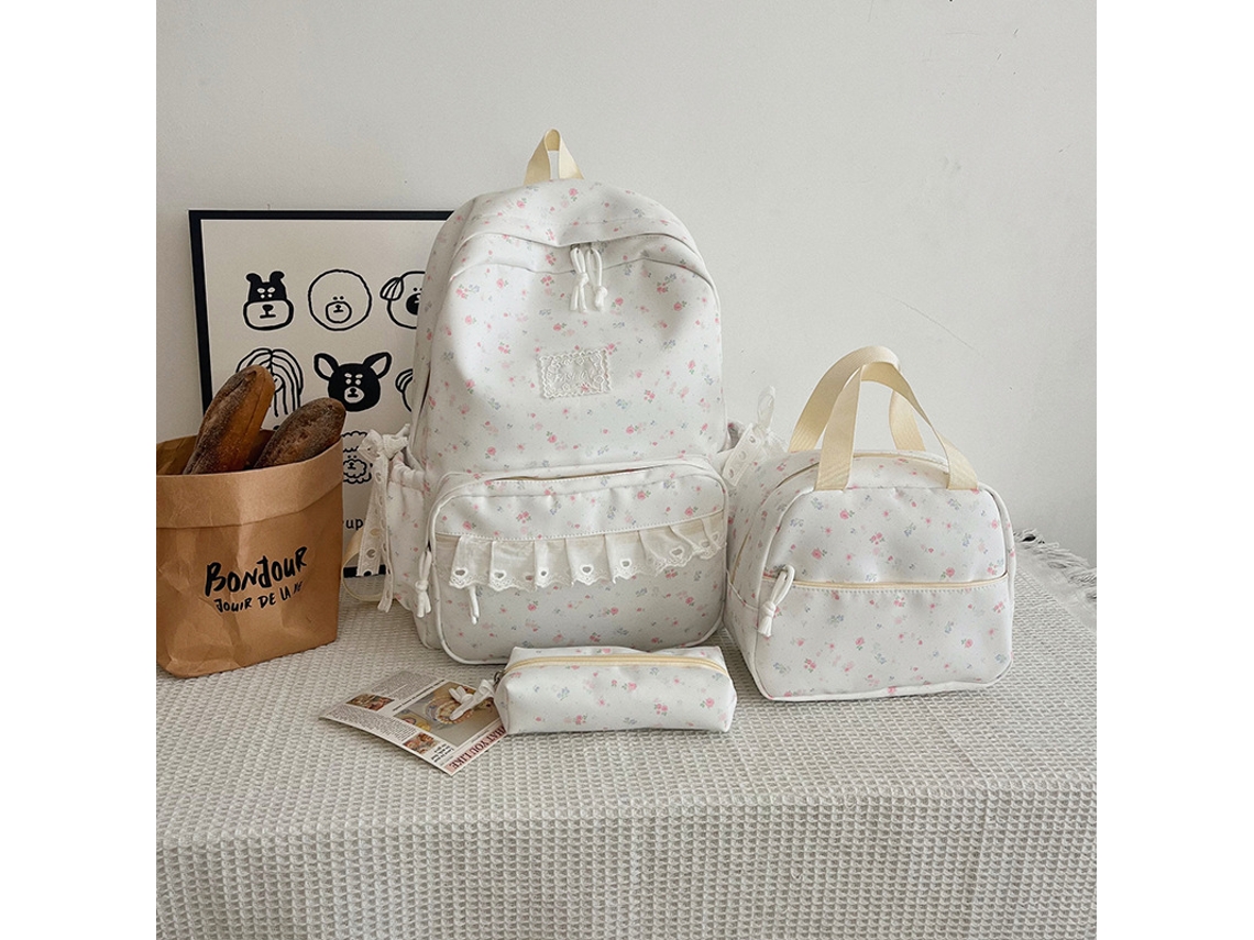 Conjunto De Mochila De Três Peças Com Lancheira E Estojo Para Proteger A Coluna E Aliviar O Estresse Branco