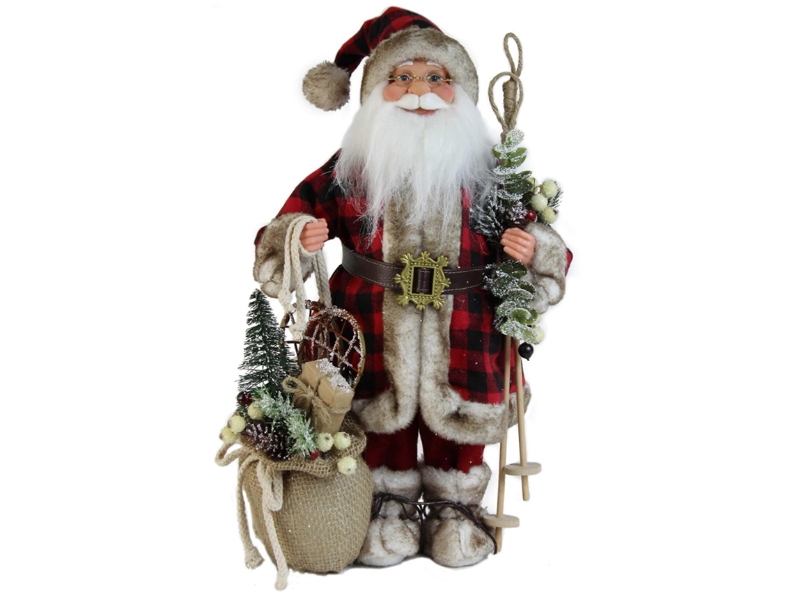 Figura De Decoração De Natal Rústica Papai Noel Xadrez Buffalo 16 Polegadas Com Saco De Brinquedos De Estopa-