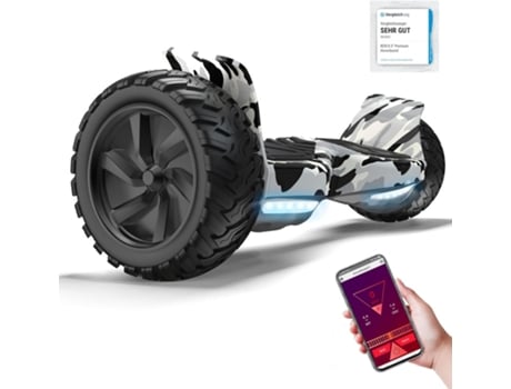 RCB Hoverboard elétrico off-road de 8,5 polegadas com controle por aplicativo e luzes LED Bluetooth.