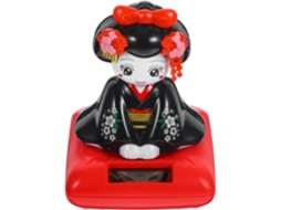 Boneca De Quimono Movida A Energia Solar Com Cabeça Oscilante, Carro, Estatueta Decorativa De Plástico Preto, Ornamento