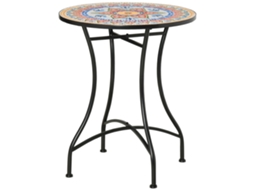 Mesa Mosaico Cerâmica Metal Vermelho Azul Branco Ø60cm VELTRIX