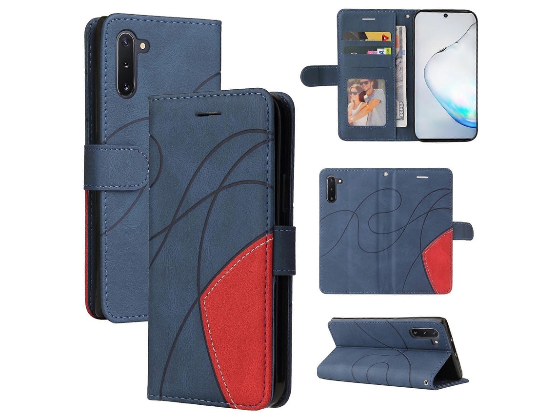 Capa De Couro Pu Com Aba Horizontal Bicolor Para Samsung Galaxy Note10, Com Suporte, Compartimentos Para Cartões E Carteira.