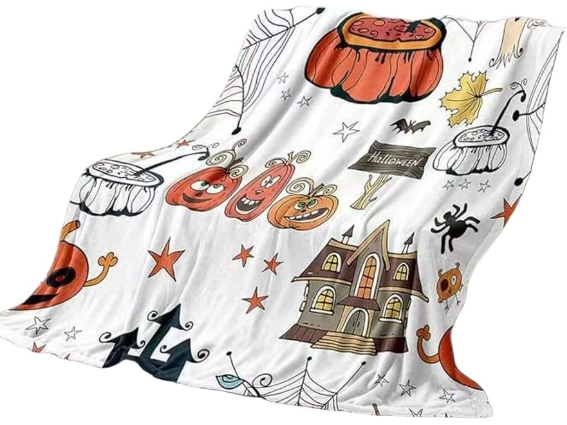 Manta Pequena Syjym Halloween em Flanela com Estampa Digital Confortável Macia e Quente de Dupla Face Ideal Pa