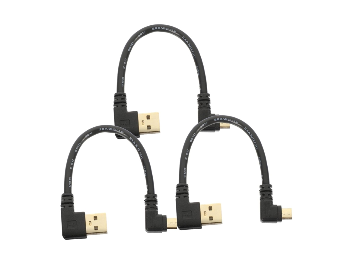 Conjunto De 3 Cabos Micro Usb Curtos Com Design Em Ângulo Reto,