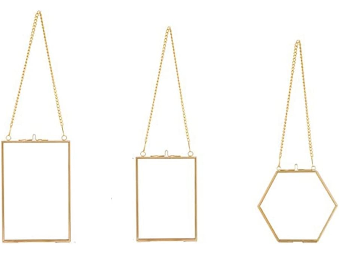 Conjunto De 3 Molduras De Vidro Com Flores Prensadas Molduras De Vidro Douradas Para Pendurar Com Gokoco