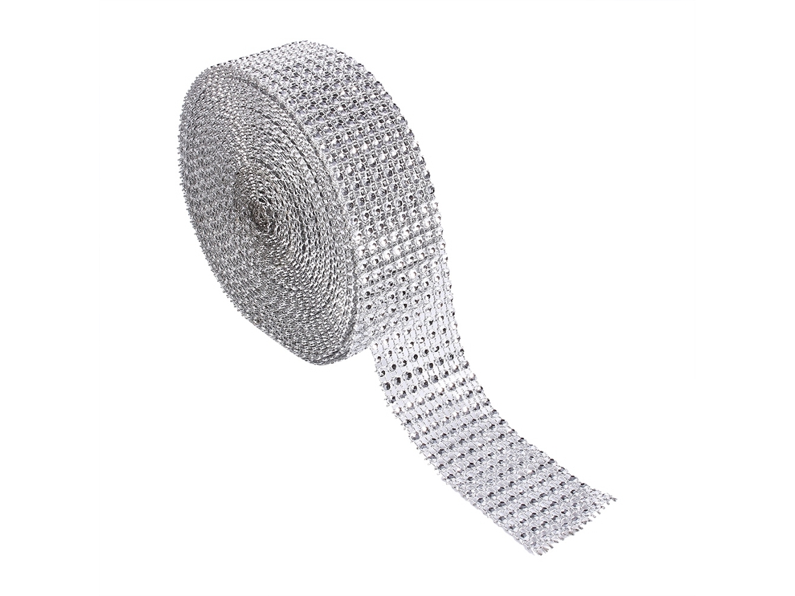 Fita de Malha com Rhinestone 10 Jardas Diamante Simulado Prata para Artes e Manufaturas S/MARCA