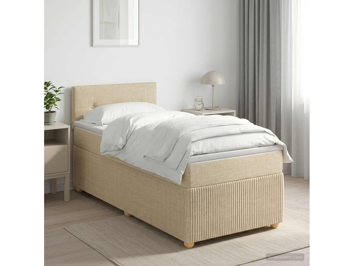 Vidaxl Cama Box Spring Com Colchão Creme 100 X 200 Cm Tecido