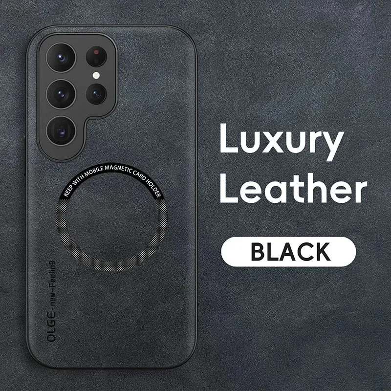 Capa De Couro Resistente A Impactos Para Celular Samsung (galaxy S26 Preta) Com Carregamento Sem Fio Magnético.