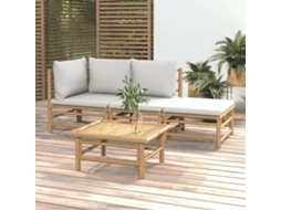 Vidaxl 4 Pcs Conj. Lounge De Jardim Bambu C/ Almofadões Cinzento-claro