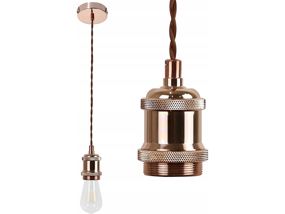 Candeeiro Suspenso Metal Rosa Ouro Diam.10Cm E27 Candeeiro Vintage Candeeiro Suspenso Moderno com Cabo de 1 3 M com Montagem no Teto NETTLIFE
