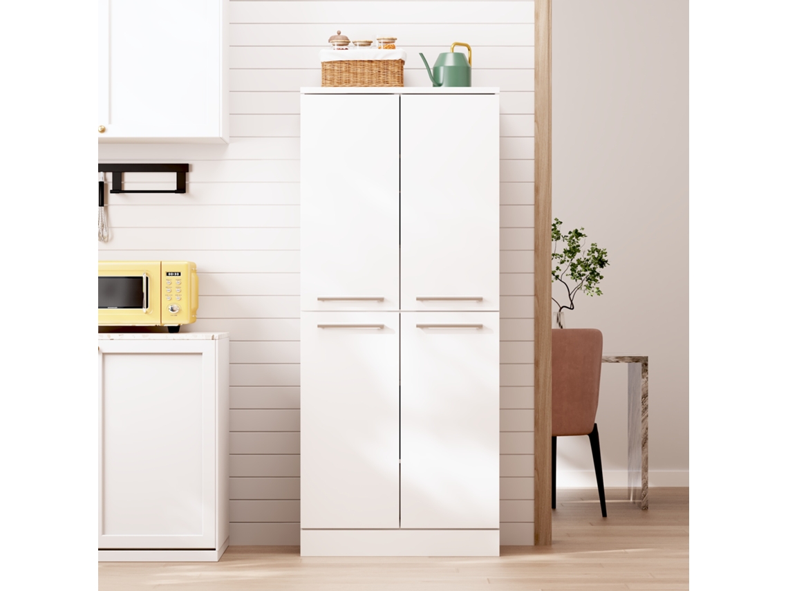 Armário Branco Brilhante, 4 Portas Geladeira, Prateleiras Ajustáveis, Puxadores De Metal, 76x42x180cm