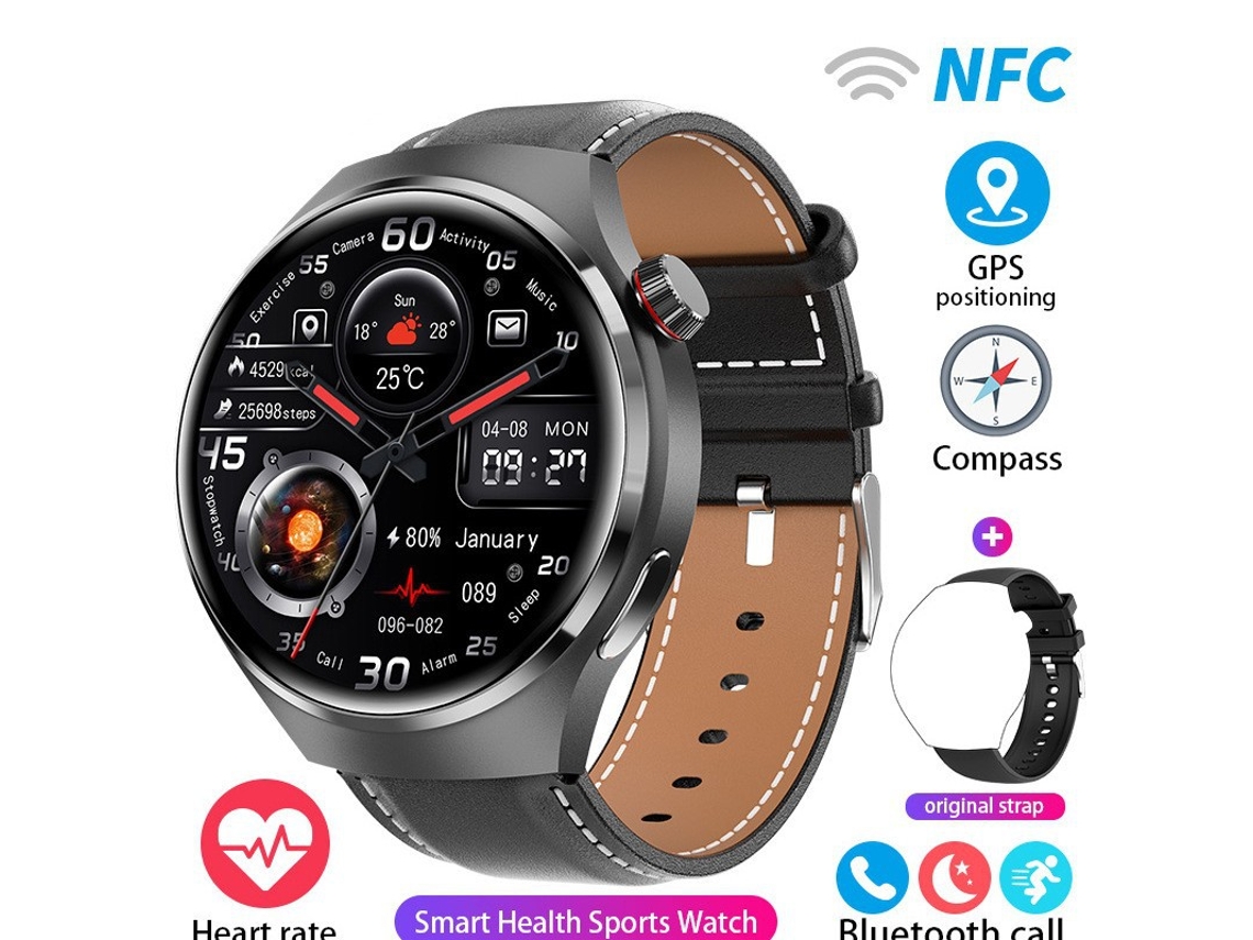 Relógio Inteligente SHAH ARPAN Gt4Pro Tela Redonda Chamada Bluetooth Movimento À Prova D'Água Couro Preto