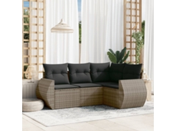 Vidaxl 4 Pcs Conjunto Sofás De Jardim C/ Almofadões Vime Pe Cinzento